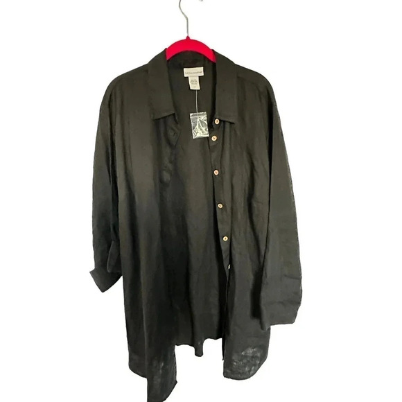 Soft Surroundings Women's Black Long Sleeve Button Down linen Shirt Size Plus 1X - Picture 1 of 6